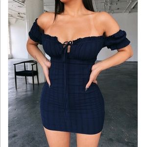 Off-Shoulder Navy Blue Dress